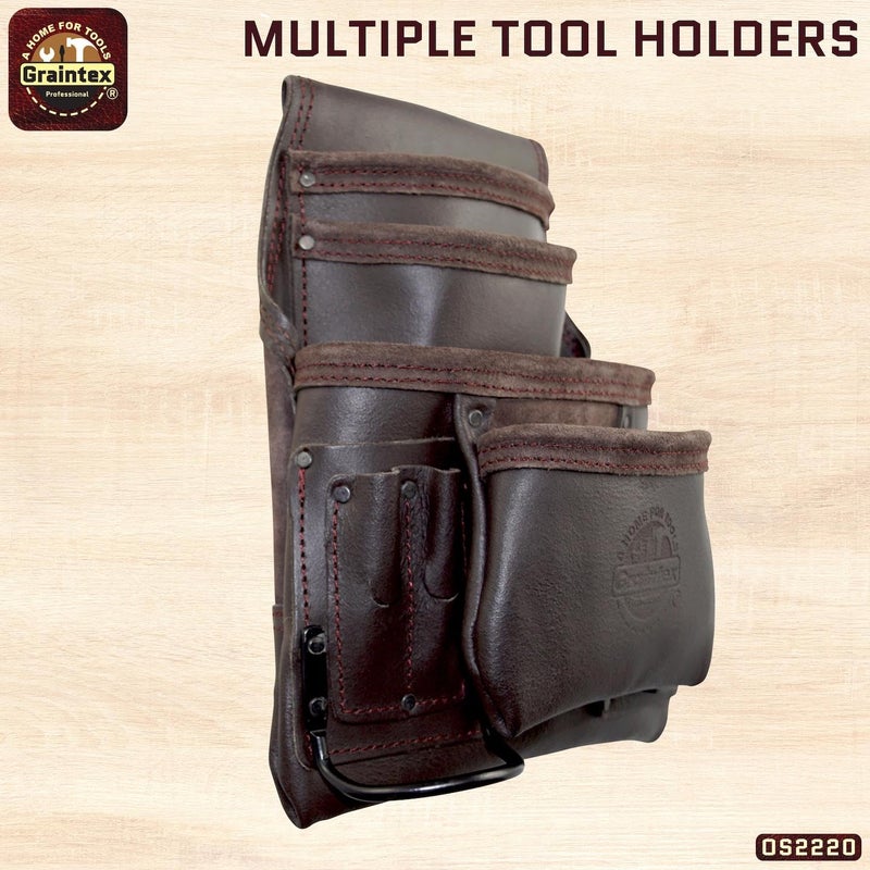 Graintex OS2220 10 Pocket Oil Tanned Leather Nail & Tool Pouch Dark Brown Color for Constructor/Electrician/Plumber - Image 5